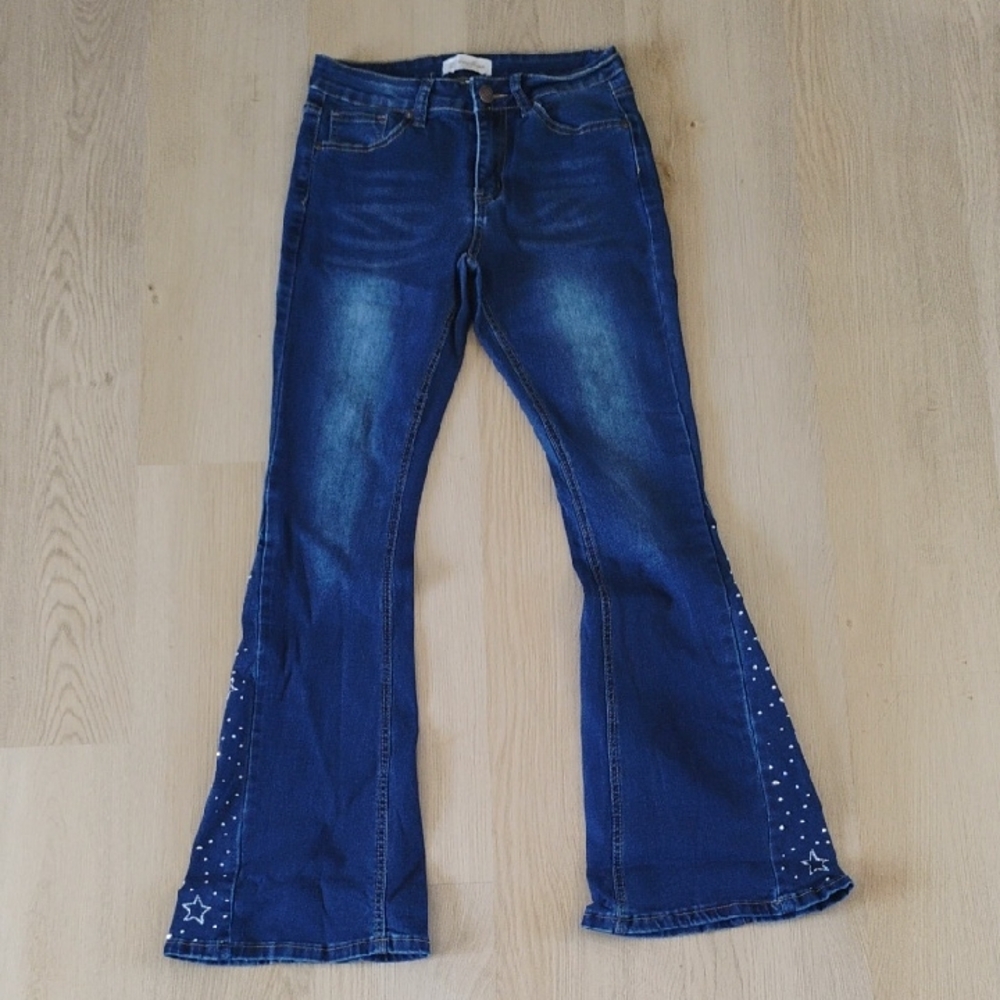 BAMBOO Dark Blue Flare Jeans with Star Accents